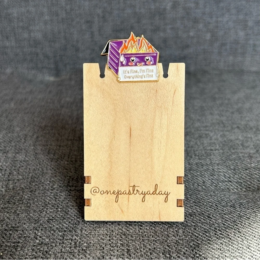 Funny Dumpster Fire “It’s Fine, I’m Fine, Everything’s Fine” Pin, Dark Purple